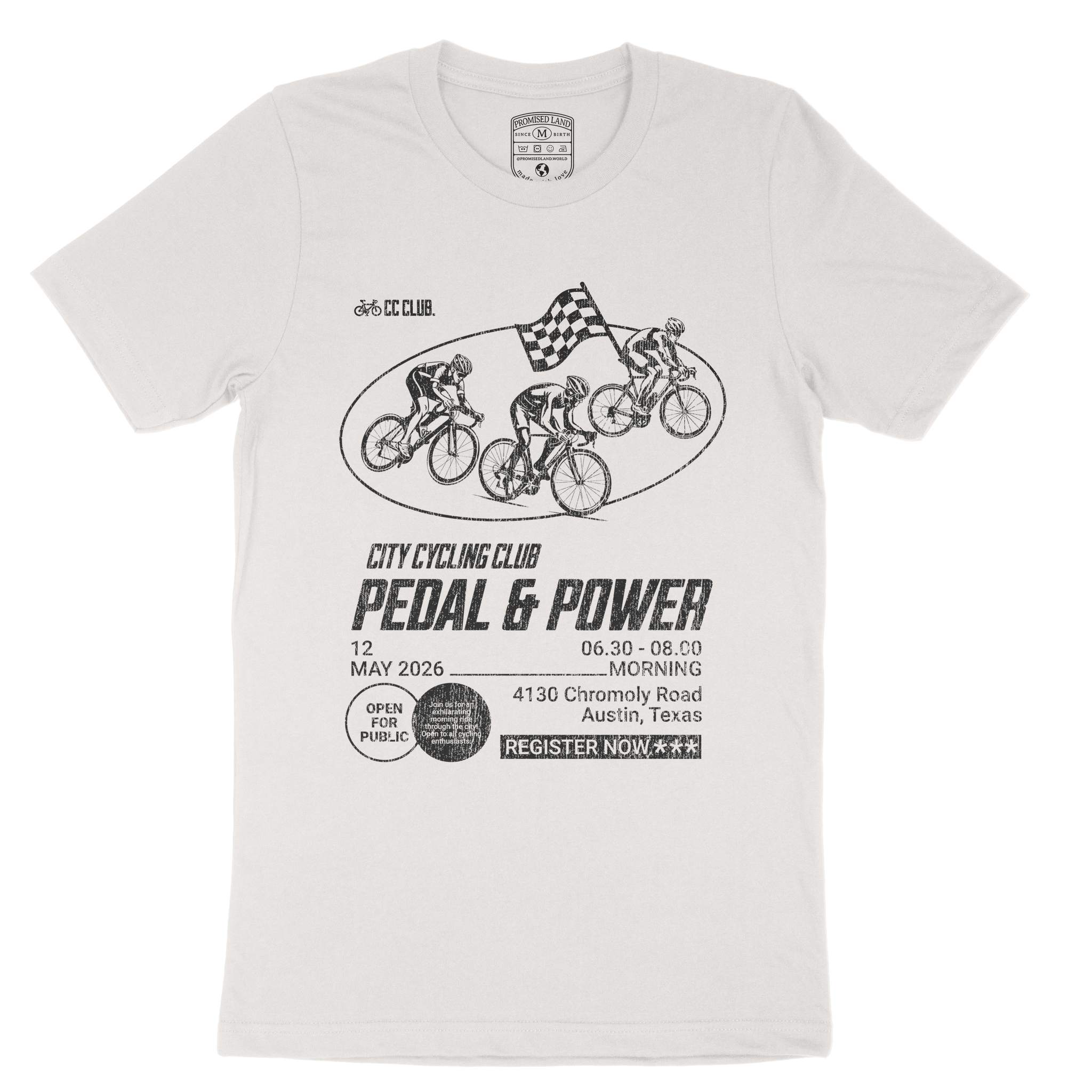 Austin Bike Club T-Shirt Vintage White front