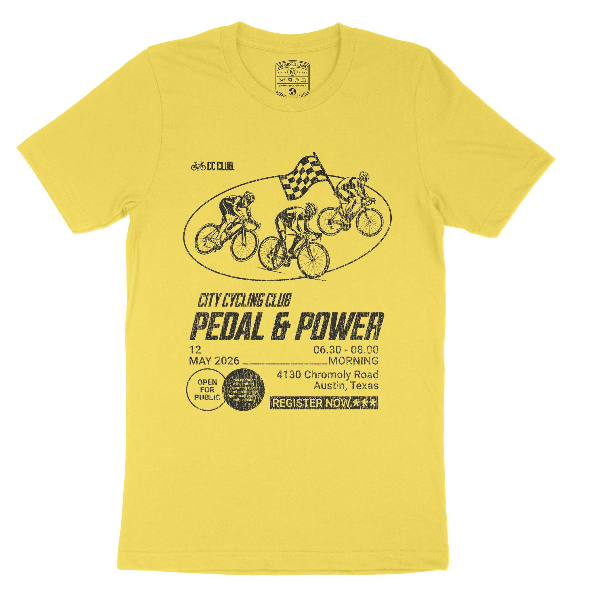Austin Bike Club T-Shirt Yellow front