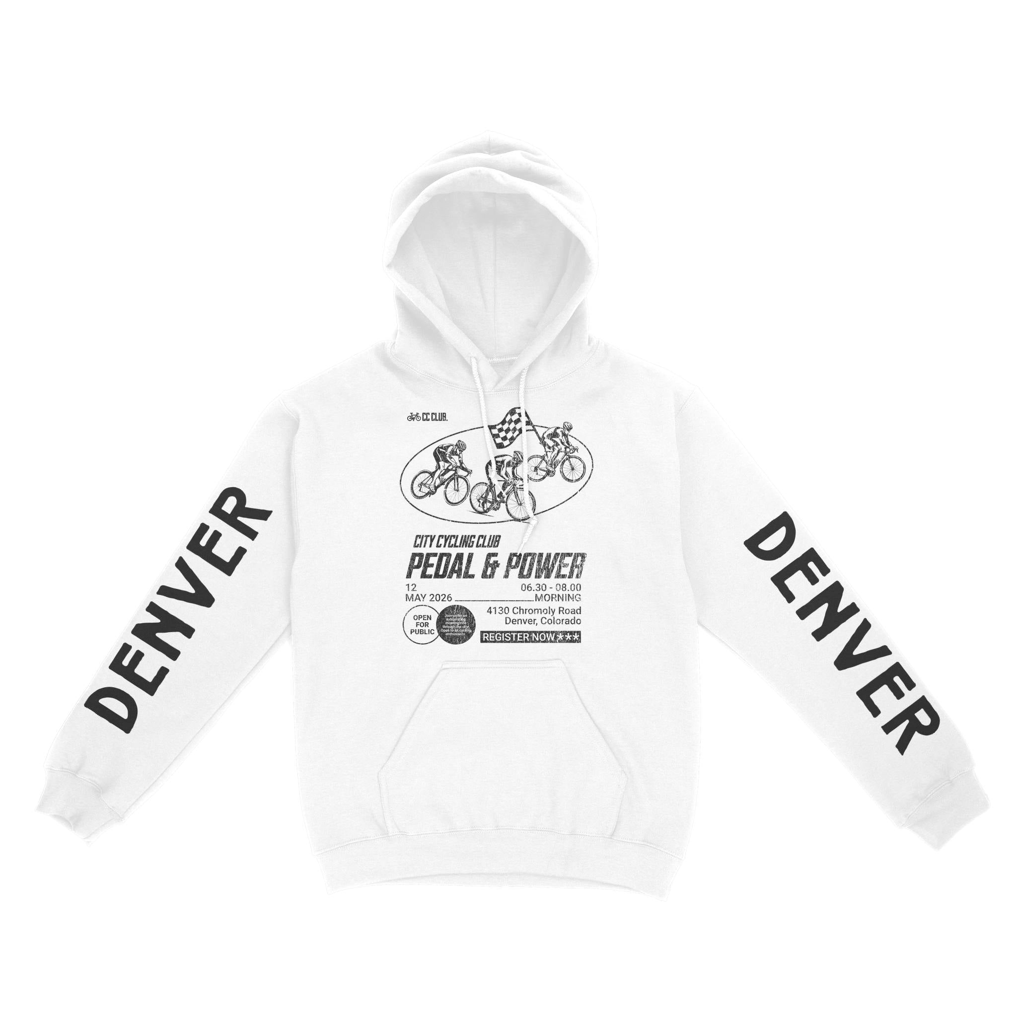 Denver Hoodie in White - front-sleeves view