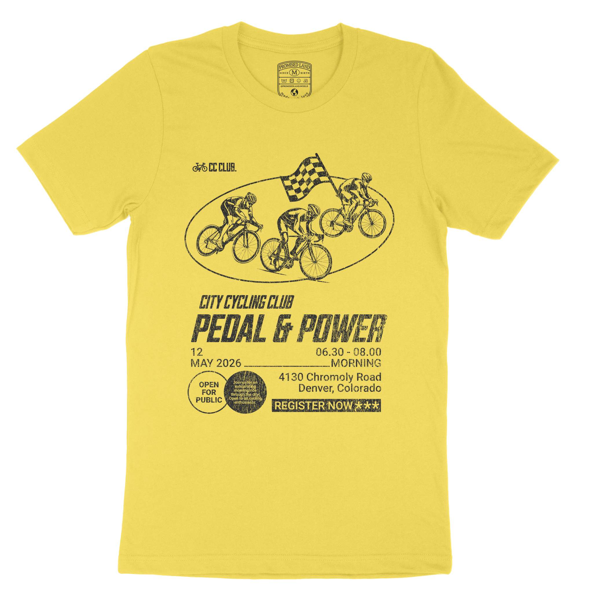 Denver Bike Club T-Shirt Yellow front