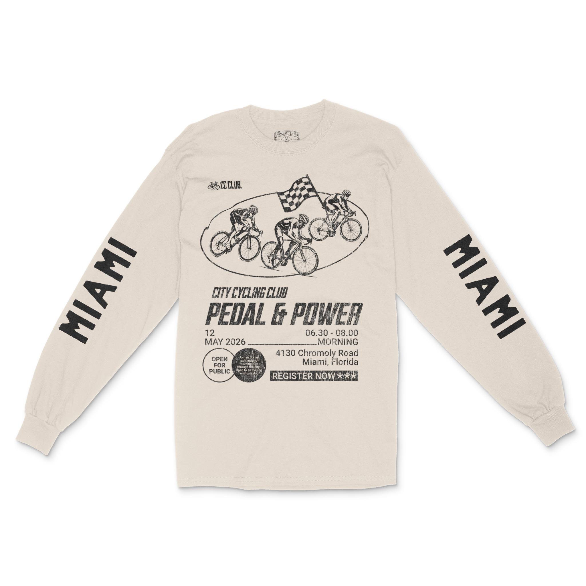 Miami Bike Club Longsleeve in Natural - front view with sleeves