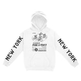 New York Hoodie in White - front-sleeves view
