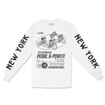 New York Bike Club Longsleeve in White - front view with sleeves