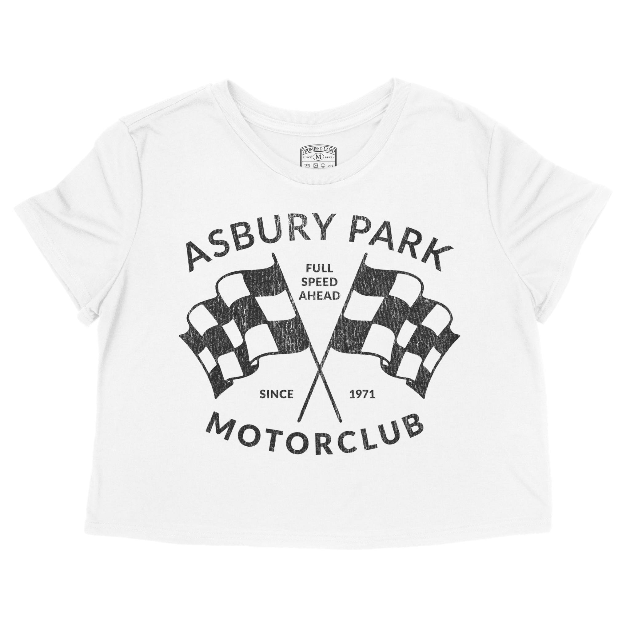Asbury Park Motorclub Cropped Tee in White - front view