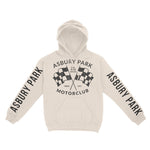 Asbury Park Motorclub Hoodie in Natural - front with sleeves view