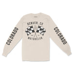 Denver Motorclub Longsleeve in Natural - front view with sleeves