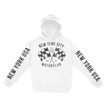 New York Hoodie in White - front-sleeves view