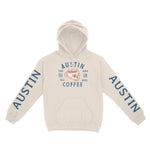 Austin Coffee Company Hoodie in Natural - front view with sleeves