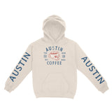 Austin Coffee Company Hoodie in Natural - front view with sleeves