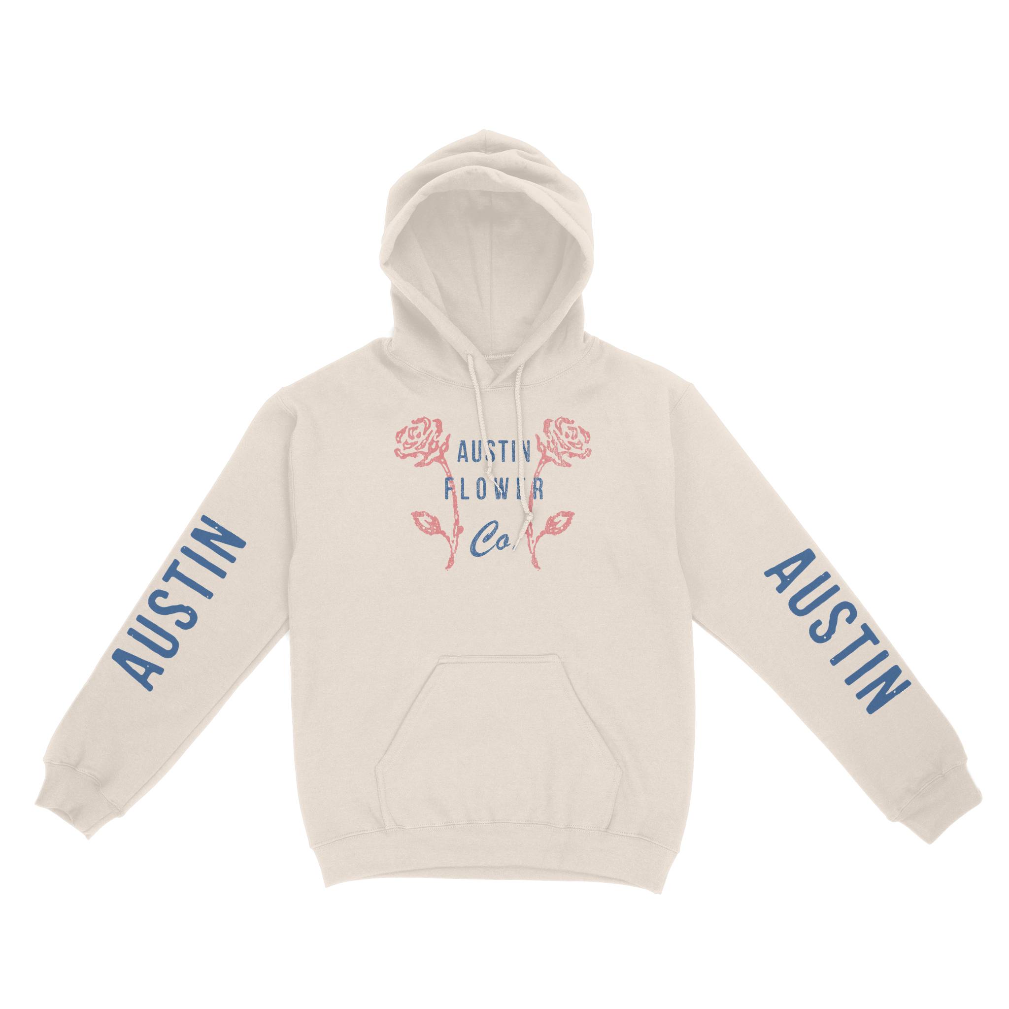 Austin Flower Shop Hoodie in Natural - front view with sleeves
