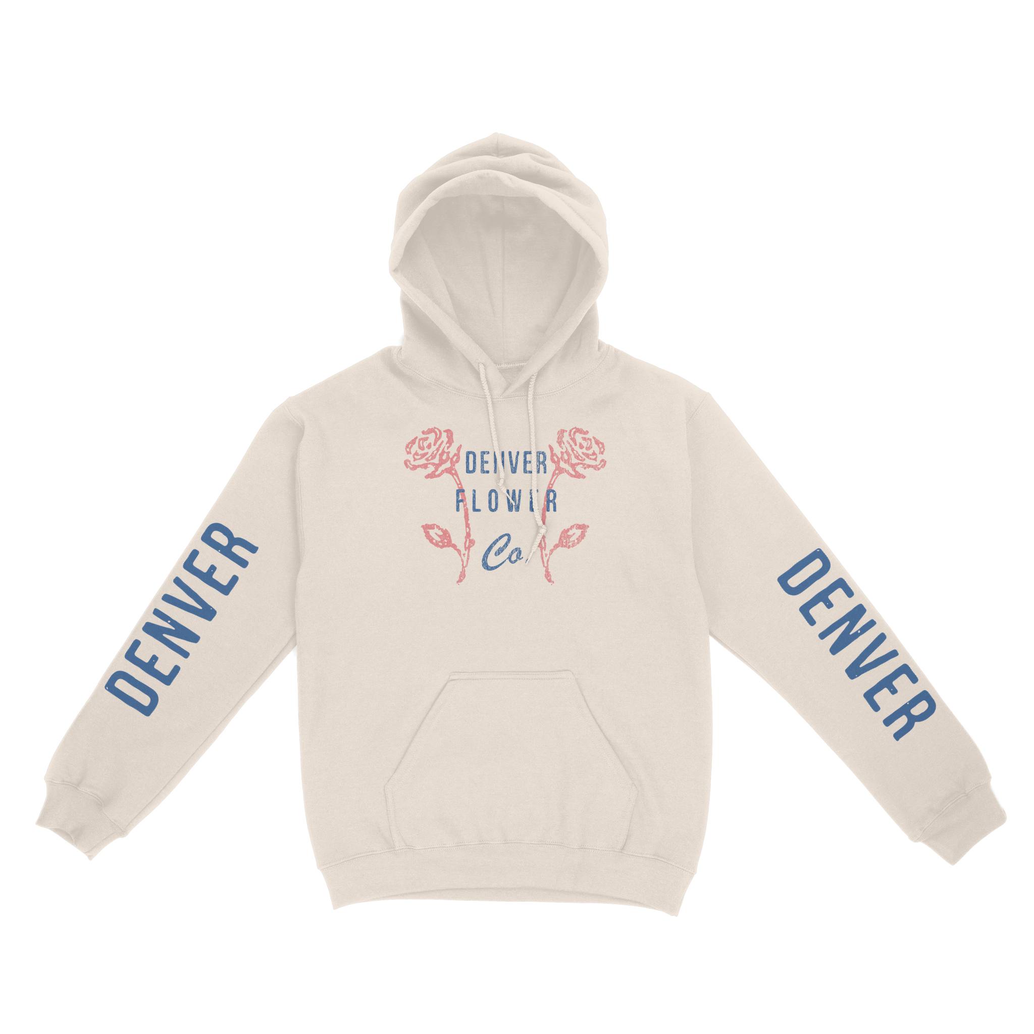 Denver Flower Shop Hoodie in Natural - front view with sleeves