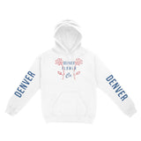 Denver Flower Shop Hoodie in White - front view with sleeves