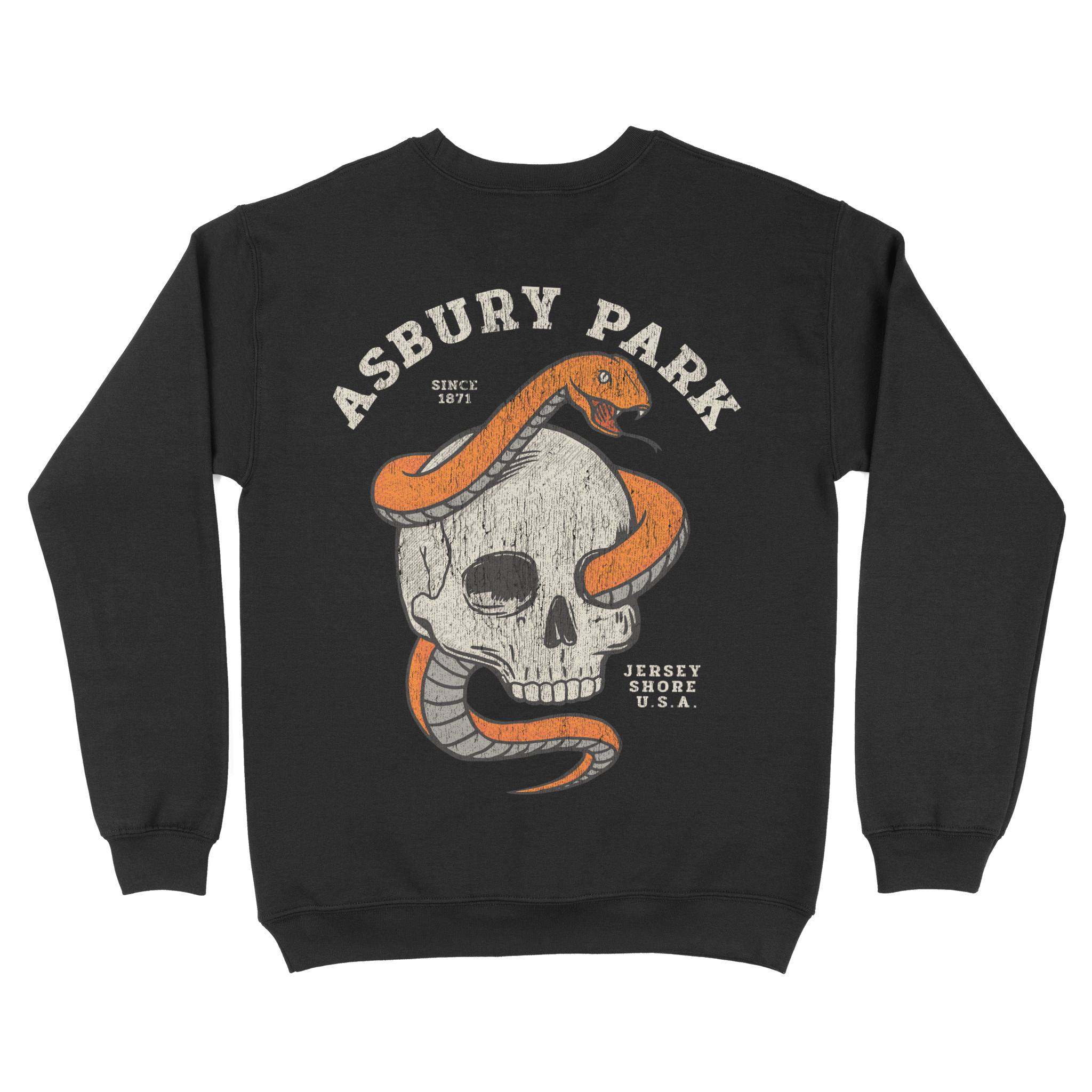Asbury Park Skull Snake Crewneck in Black - back view