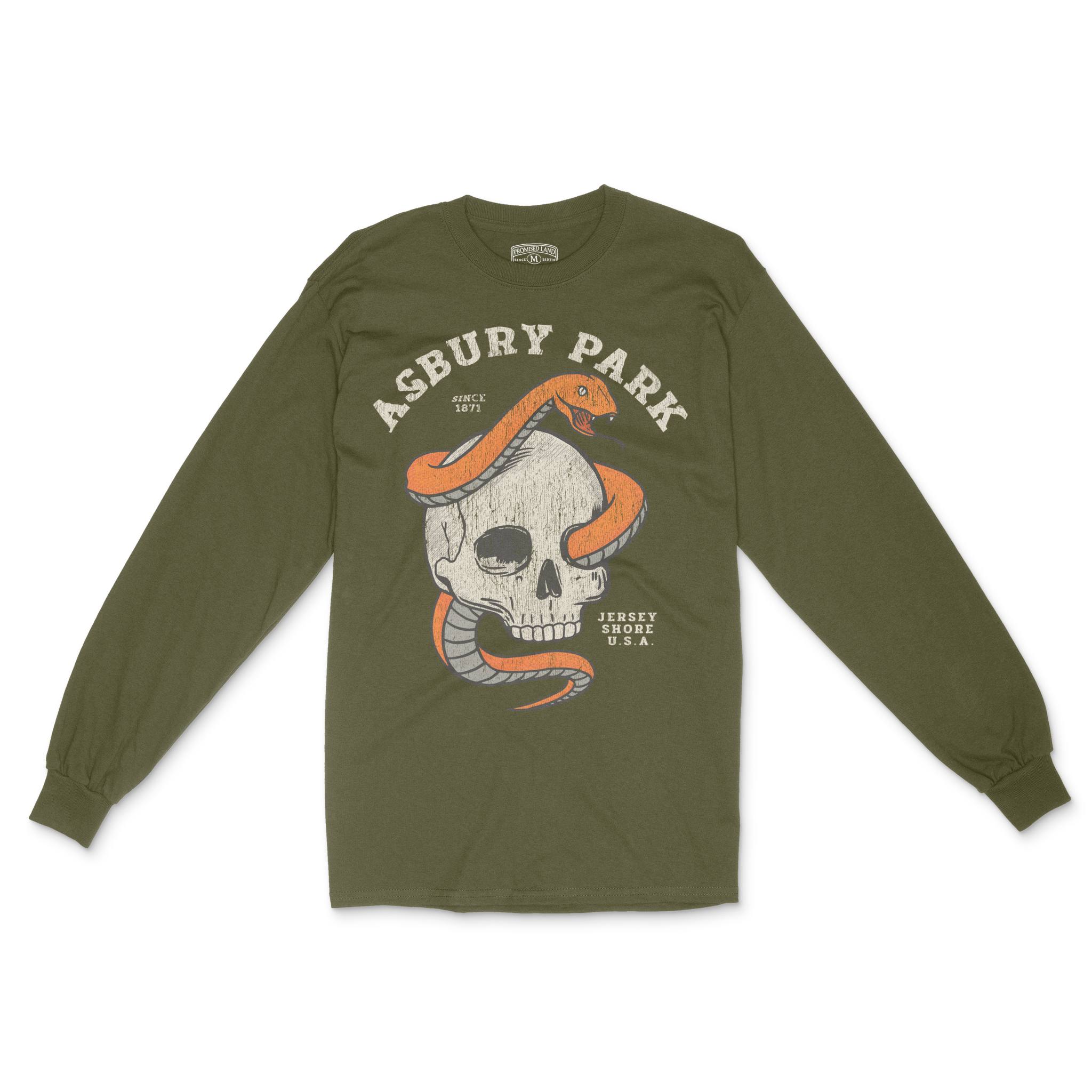 Asbury Park Skull Snake Longsleeve in Military Green - front view