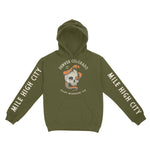 Denver Hoodie in Military Green - front-sleeves view