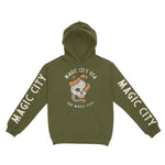 Miami Skull Snake Hoodie in Military Green - front view with sleeves