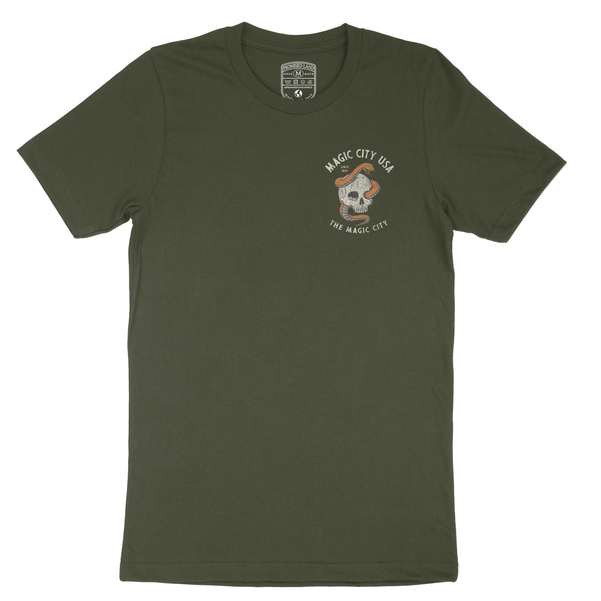 Miami Skull Snake T-Shirt Military Green front