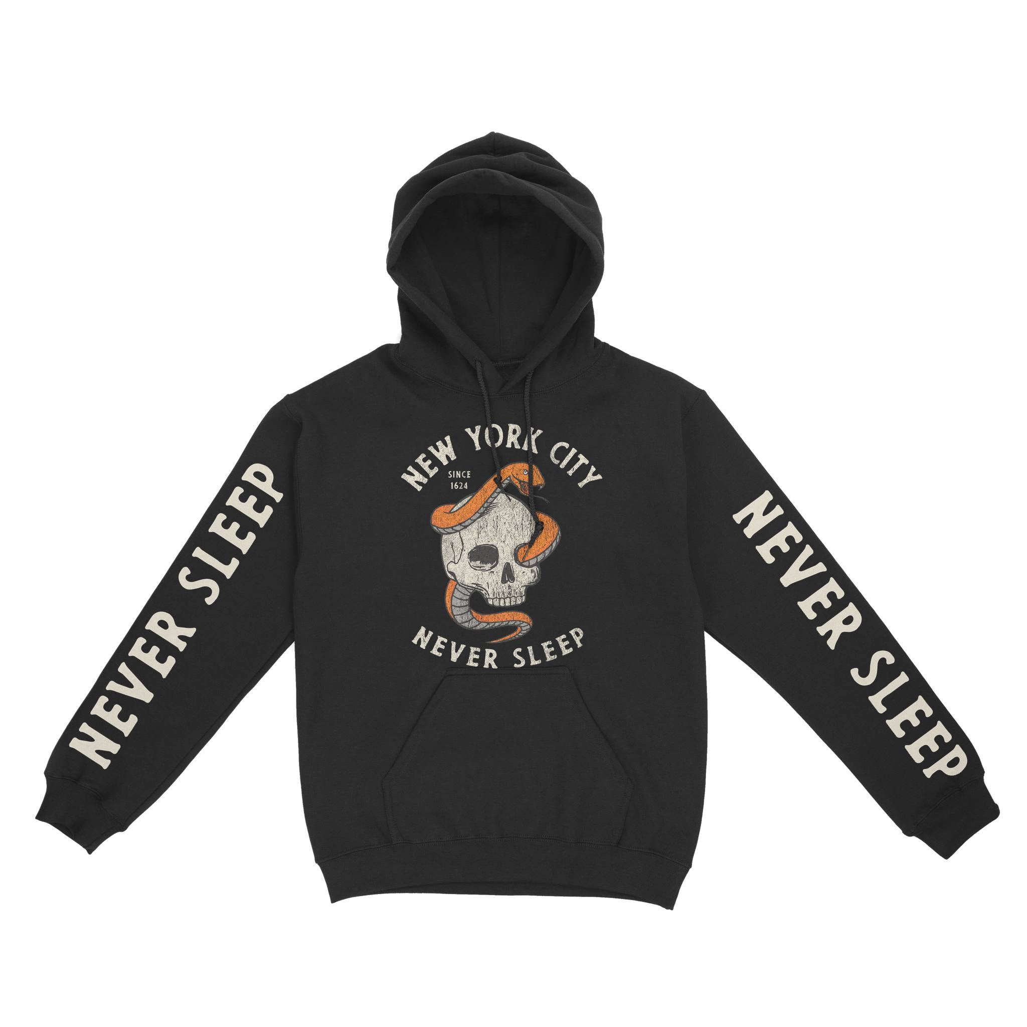 New York Skull Snake Hoodie in Black - front view with sleeves