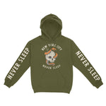 New York Skull Snake Hoodie in Military_Green - front view with sleeves