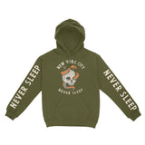 New York Skull Snake Hoodie in Military_Green - front view with sleeves