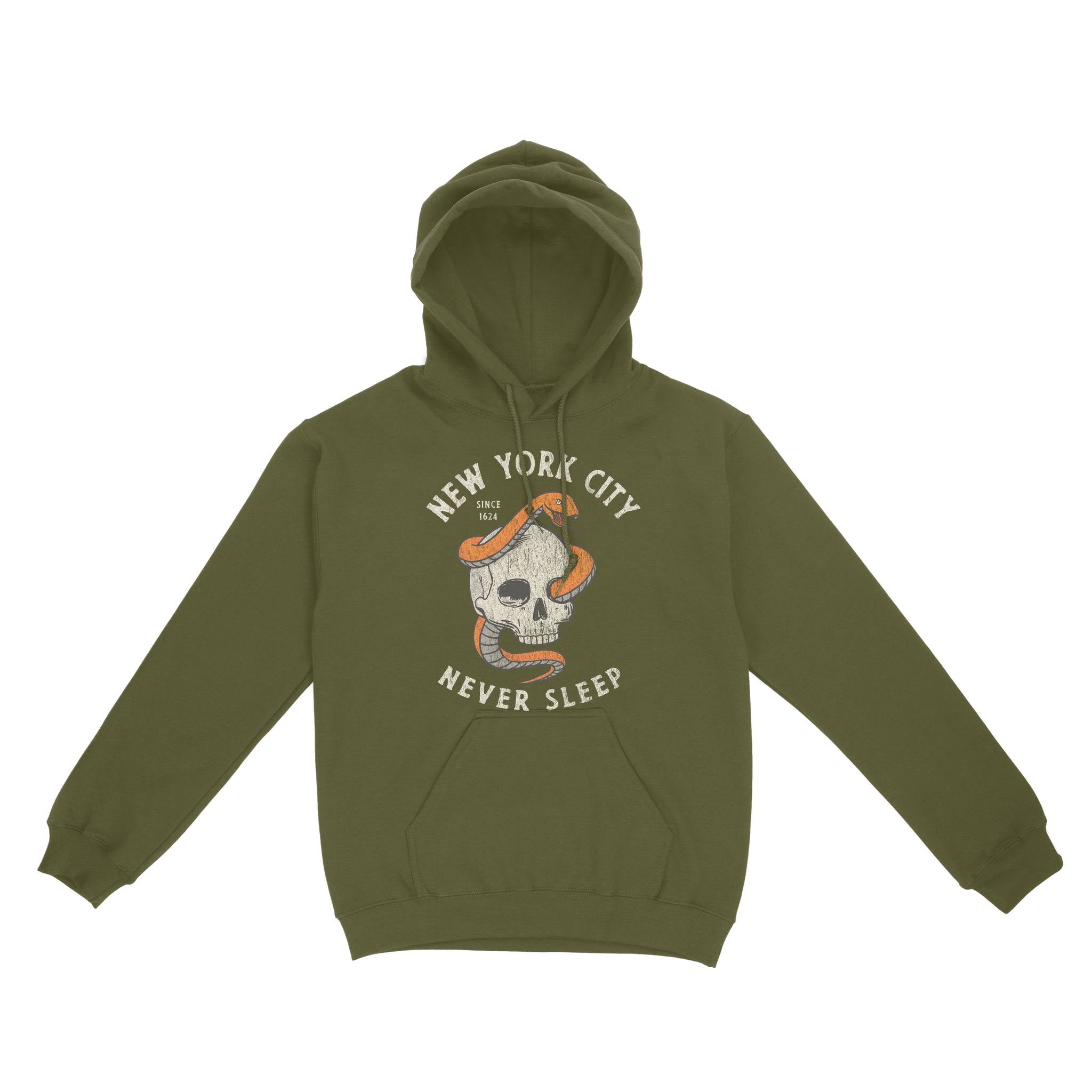 New York Hoodie in Military Green - front view