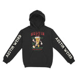 Austin Pizza Boy Hoodie in Black - front view with sleeves