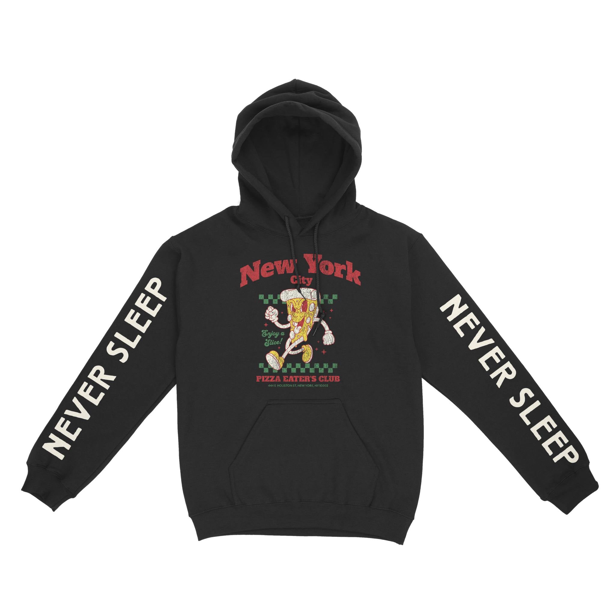 New York Pizza Boy Hoodie in Black - front view with sleeves