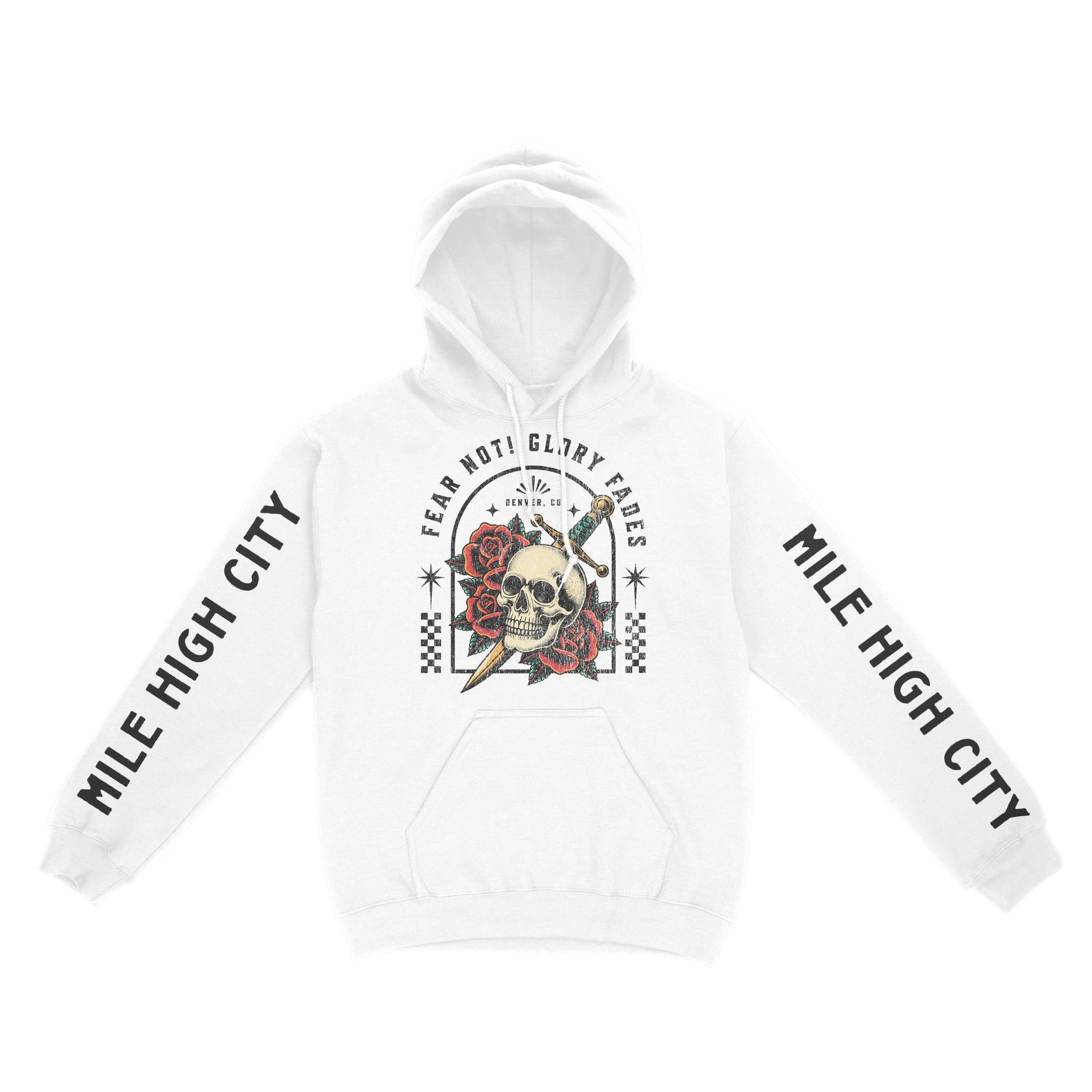 Denver Hoodie in White - front-sleeves view