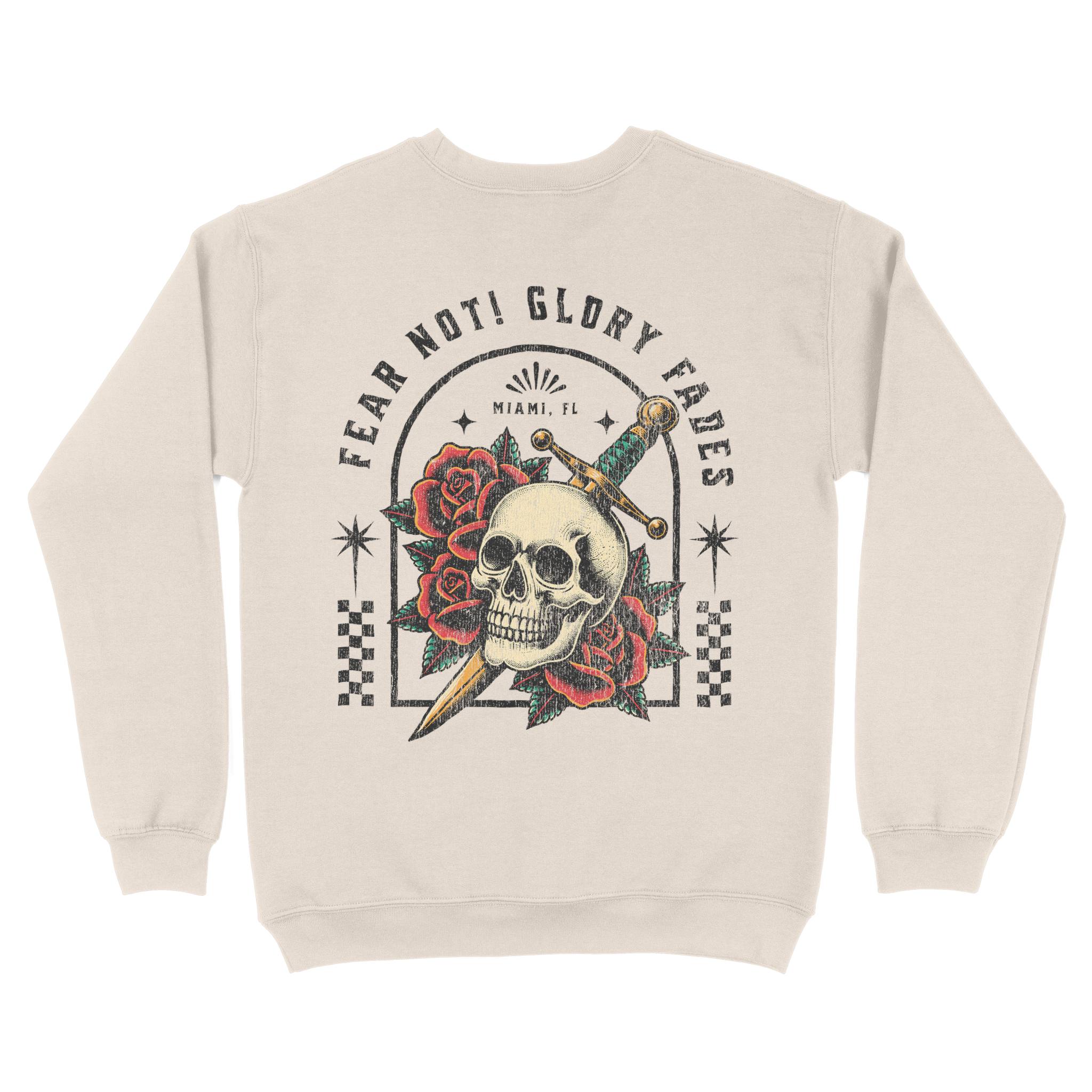 Miami Flower Skull Crewneck in Natural - back view