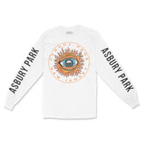 Asbury Park Eye Sublime Longsleeve in White - front with sleeves view