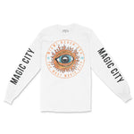 Miami Eye Sublime Longsleeve in White - front view with sleeves