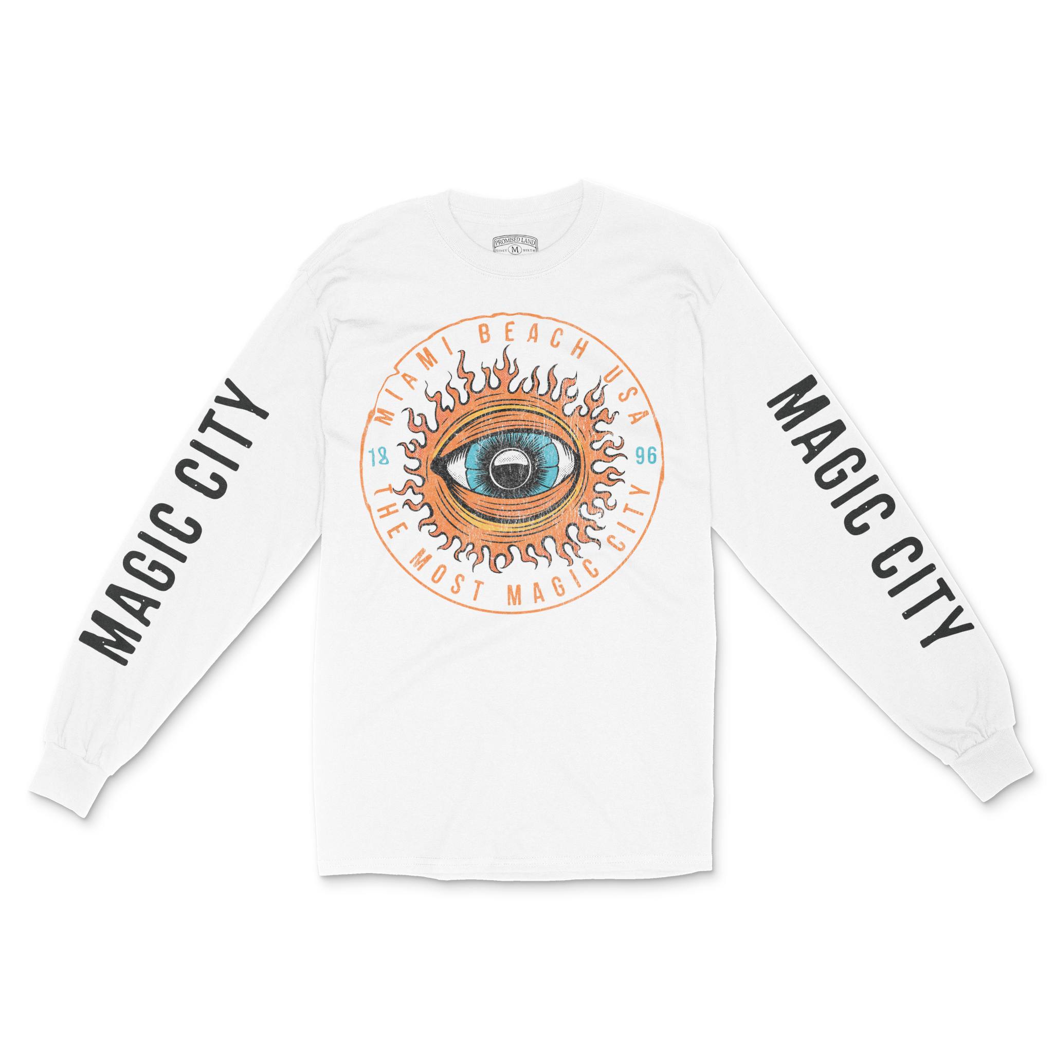 Miami Eye Sublime Longsleeve in White - front view with sleeves