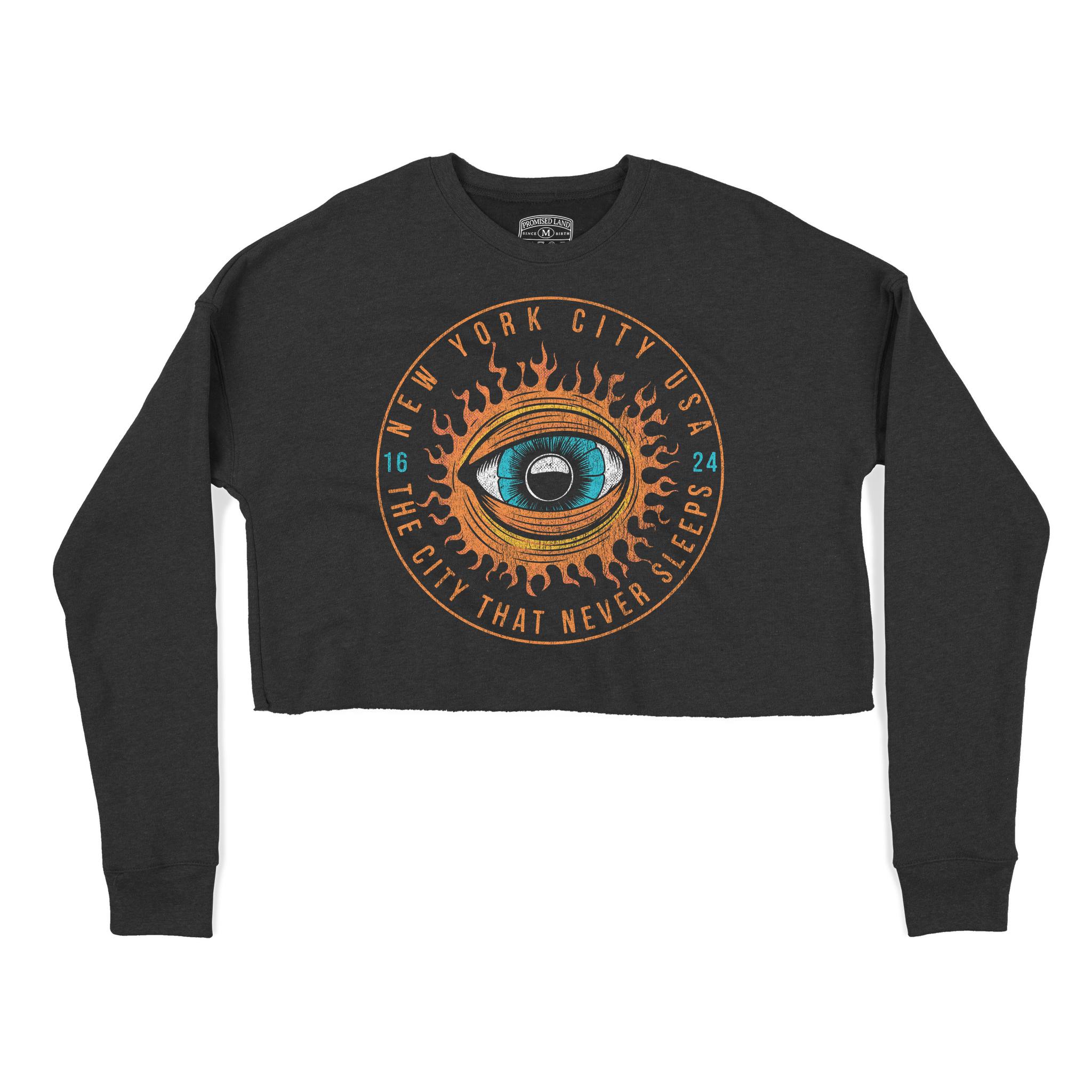 New York Cropped Crew in Black - front view