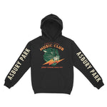 Asbury Park Music Club Hoodie in Black - front with sleeves view