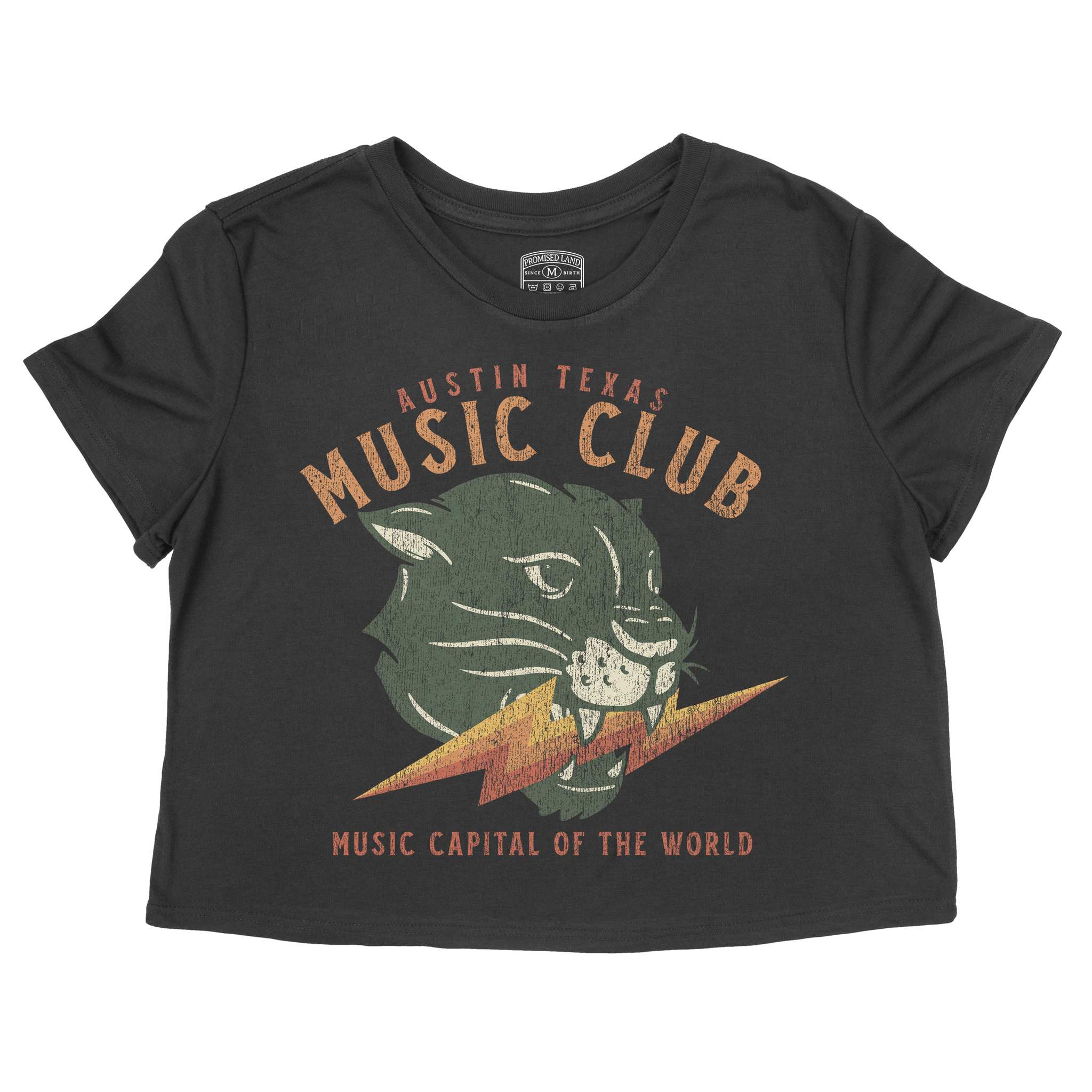 Austin Music Club Cropped Tee Black front
