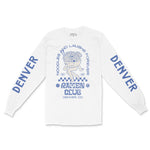 Denver Ramen Club Longsleeve in White - front view with sleeves