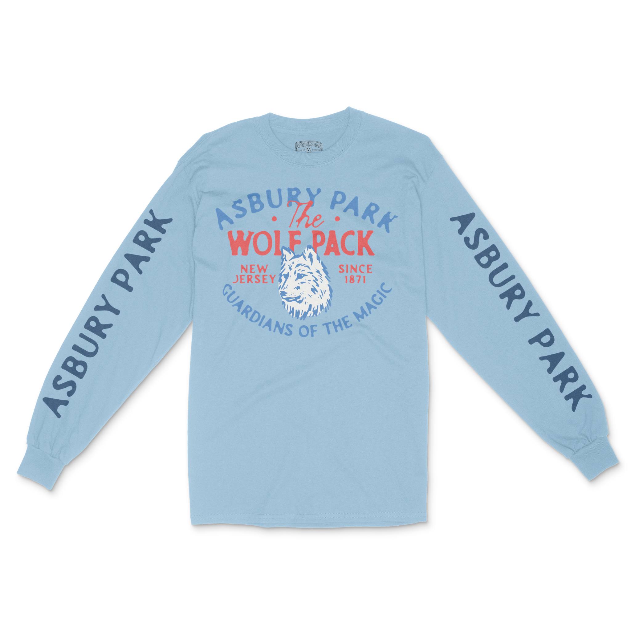 Asbury Park Wolf Daddy Longsleeve in Light Blue - front with sleeves view