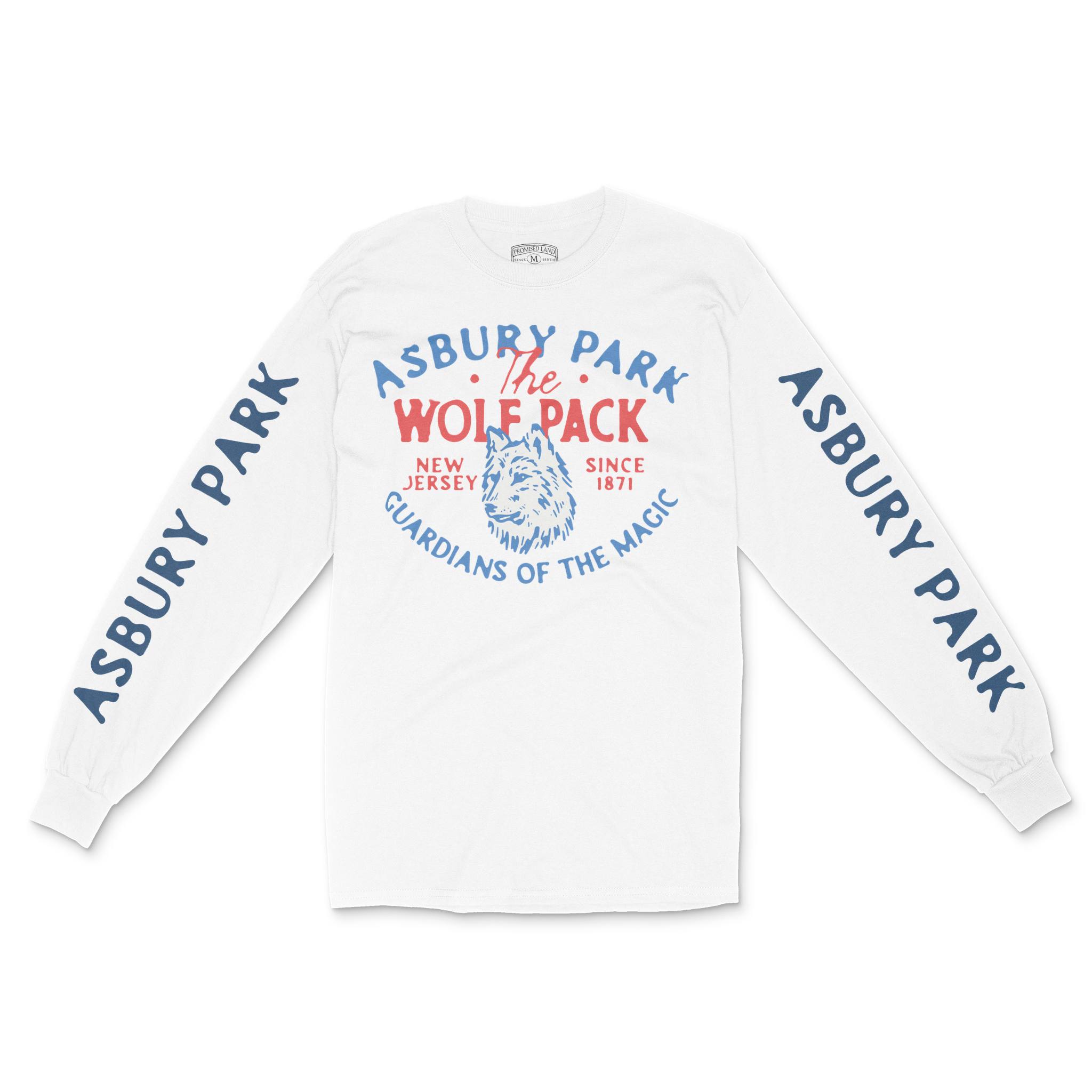 Asbury Park Wolf Daddy Longsleeve in White - front with sleeves view
