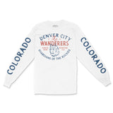 Denver Wolf Daddy Longsleeve in White - front view with sleeves