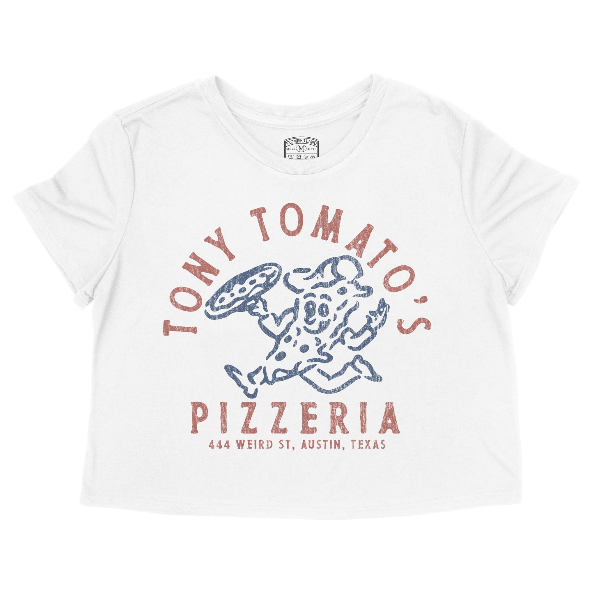 Austin Pizza Time Cropped Tee White front