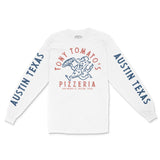 Austin Pizza Time Longsleeve in White - front view with sleeves