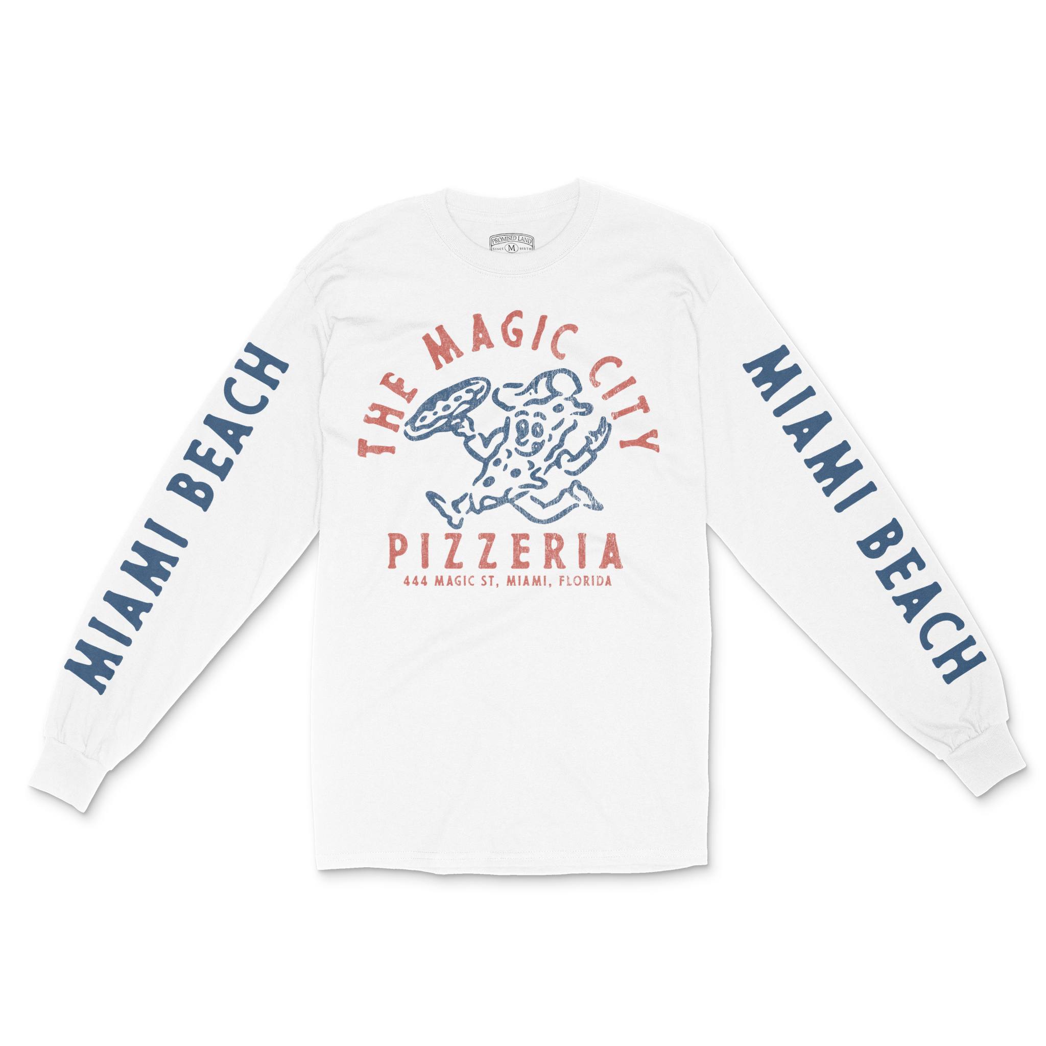 Miami Pizza Time Longsleeve in White - front view with sleeves