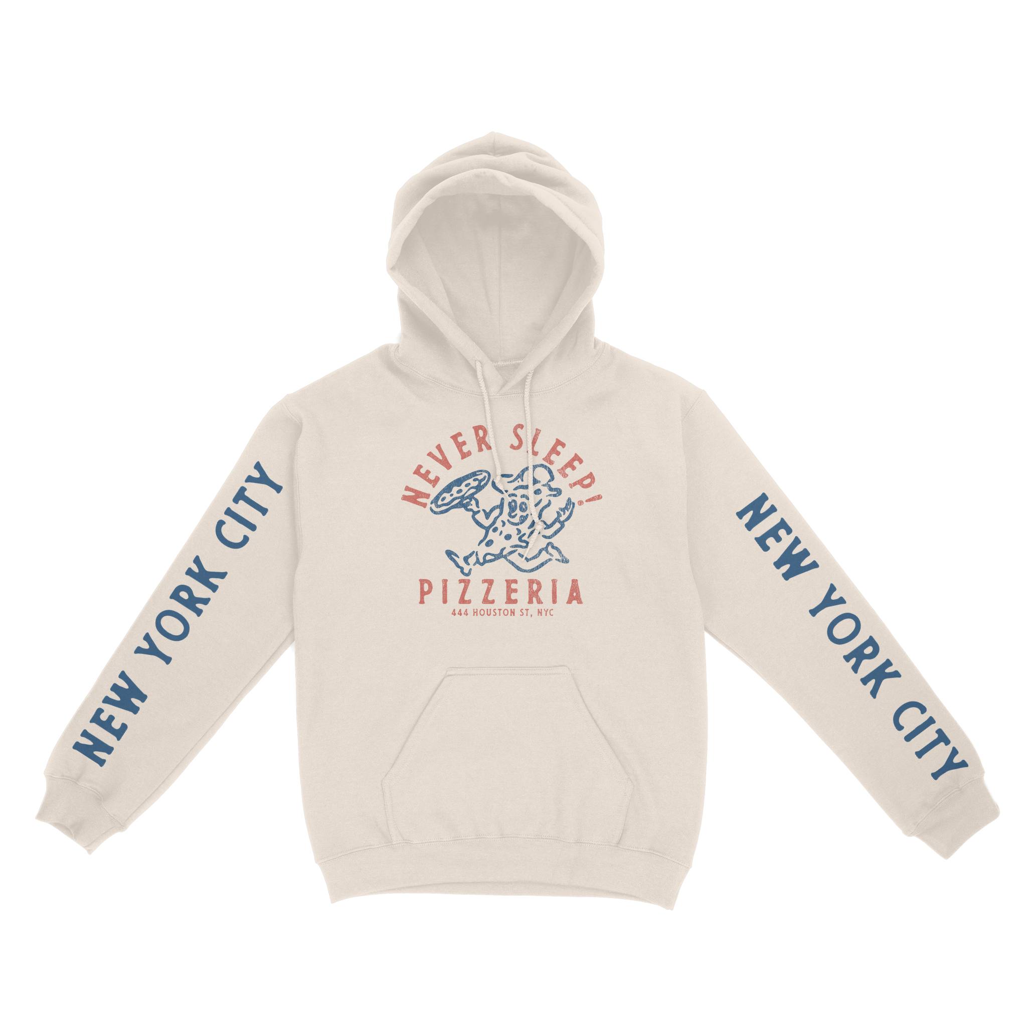 New York Pizza Time Hoodie in Natural - front view with sleeves