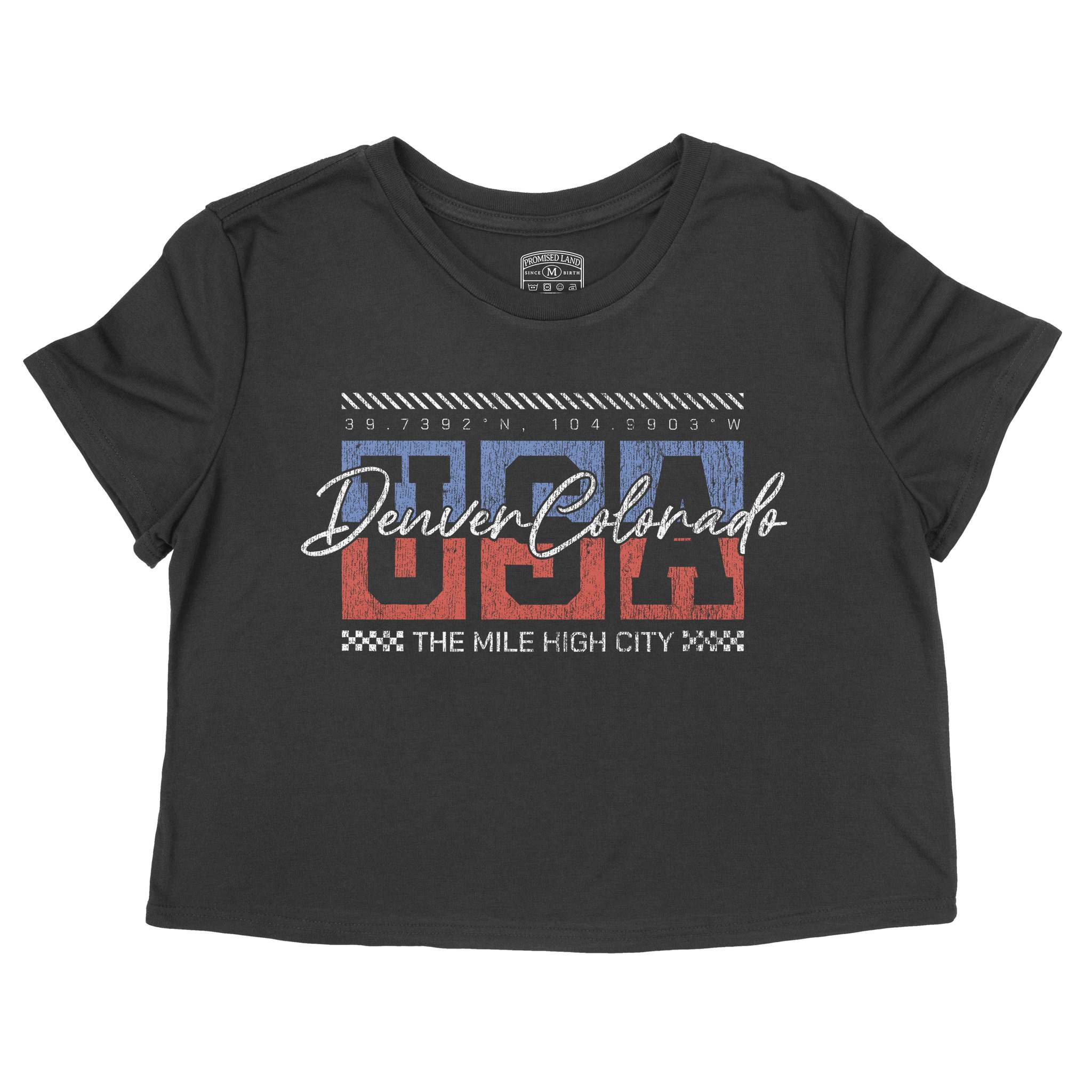 Denver Retro Usa Cropped Tee Black front