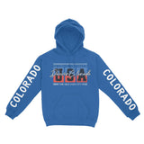 Denver Hoodie in Royal - front-sleeves view