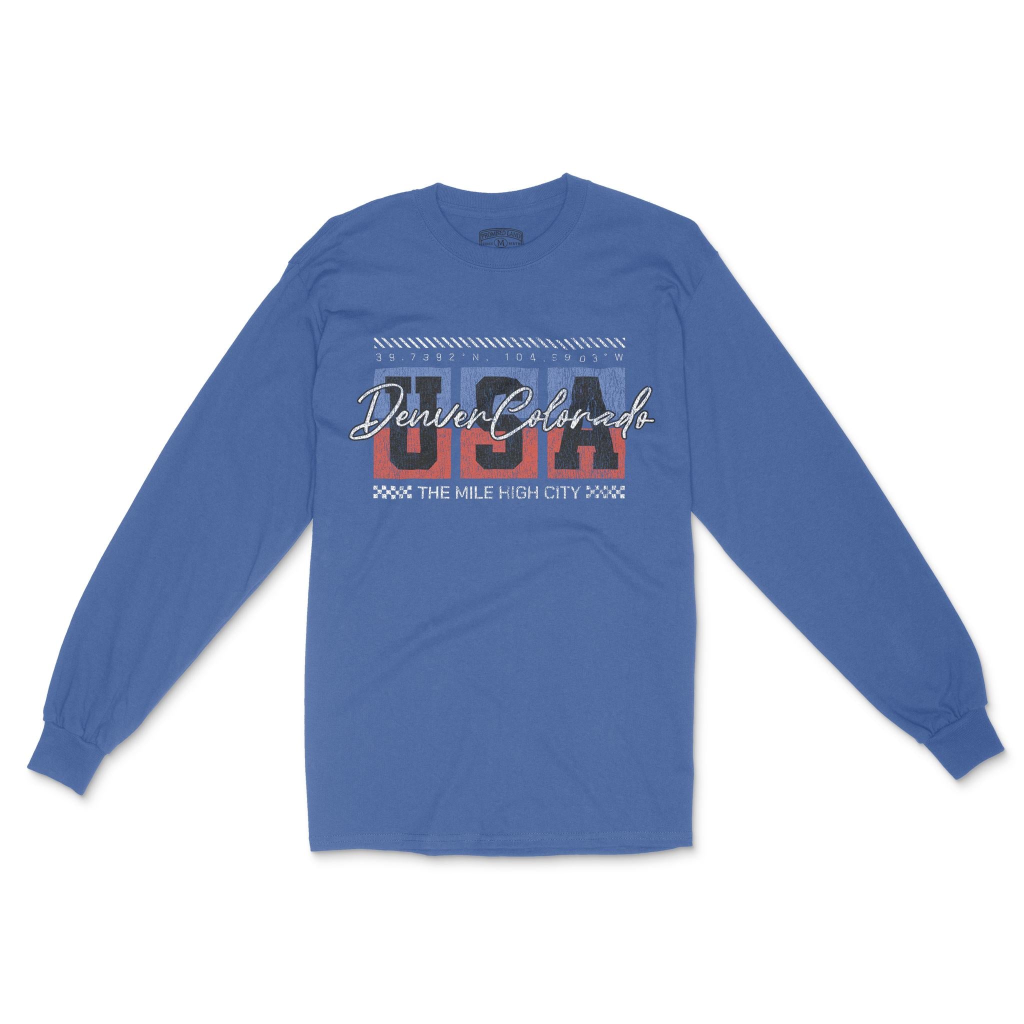 Denver Retro USA Longsleeve in Royal - front view