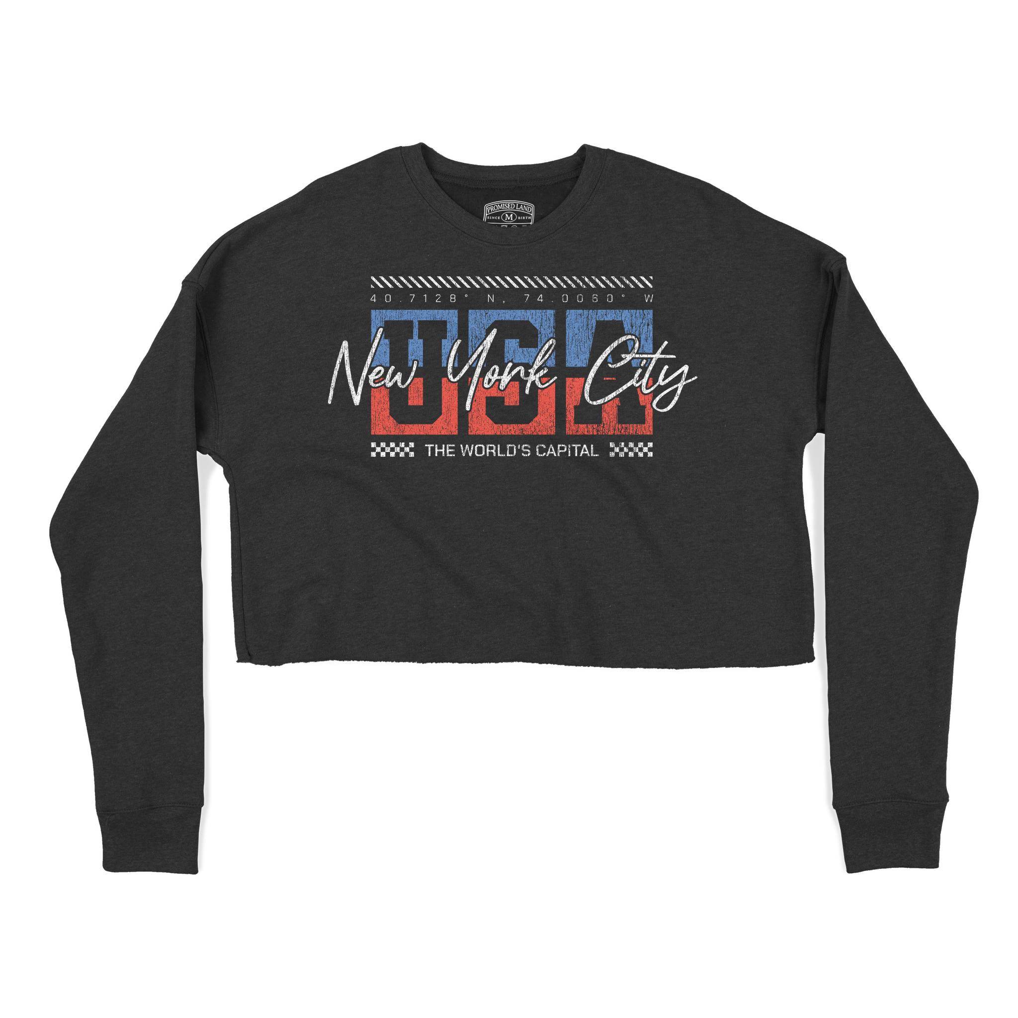 New York Cropped Crew in Black - front view