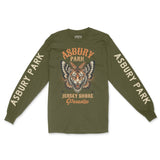 Asbury Park Tigerfly Longsleeve in Military Green - front with sleeves view
