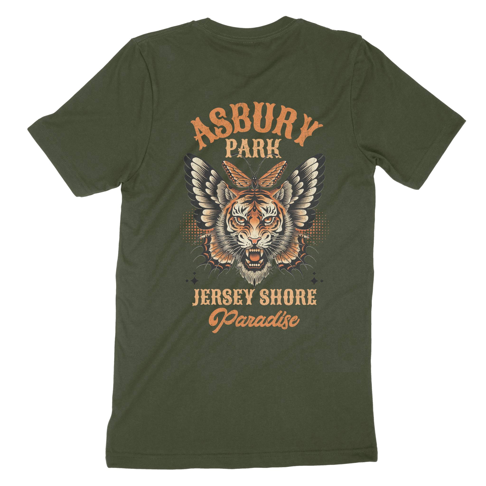Asbury Park Tigerfly T-Shirt in Military Green - back view