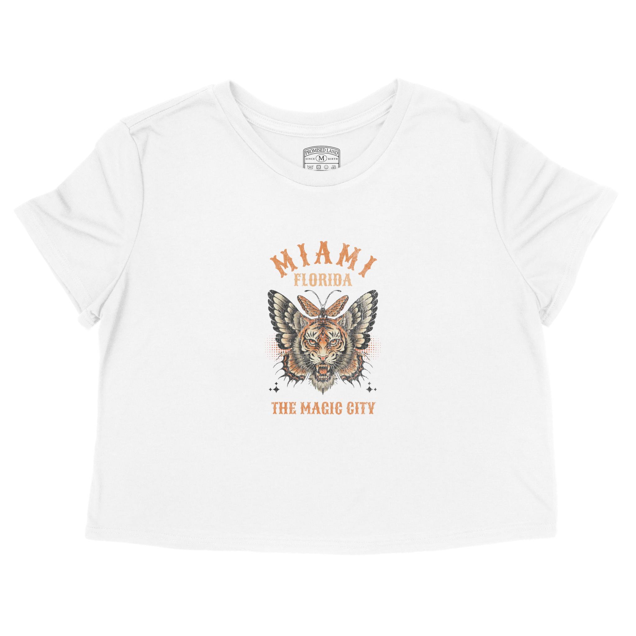 Miami Tigerfly Cropped Tee in White - front view